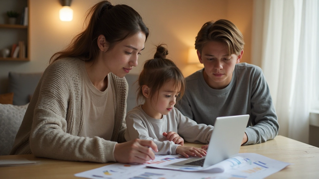 Семейное совещание по финансовому планированию с ноутбуком и графиками