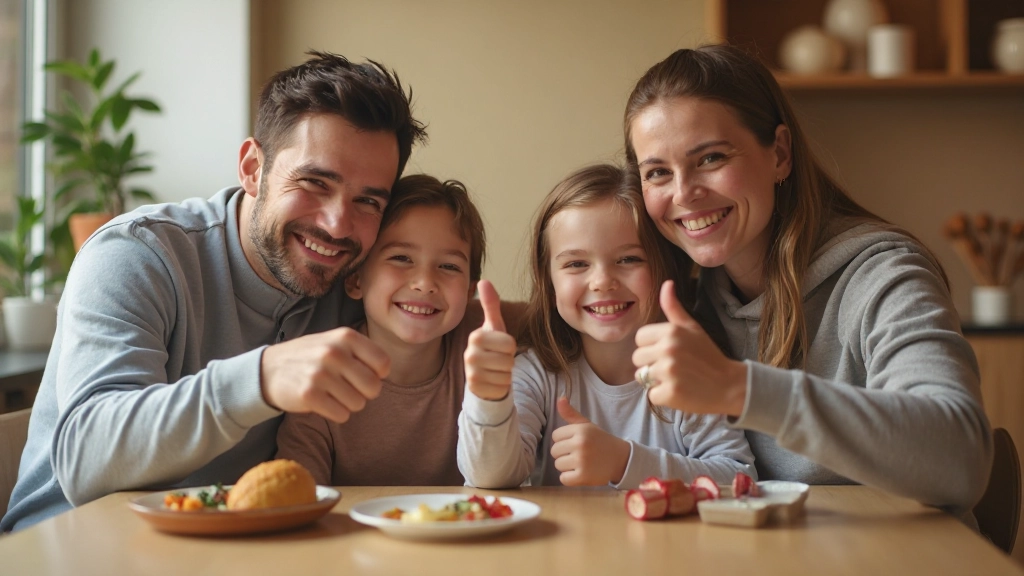 Счастливая семья обсуждает достигнутые финансовые цели и планы на будущее