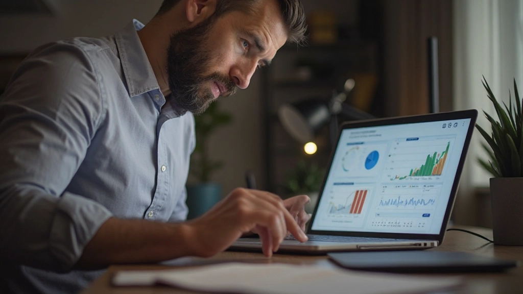Мужчина анализирует финансовые графики и диаграммы на компьютере